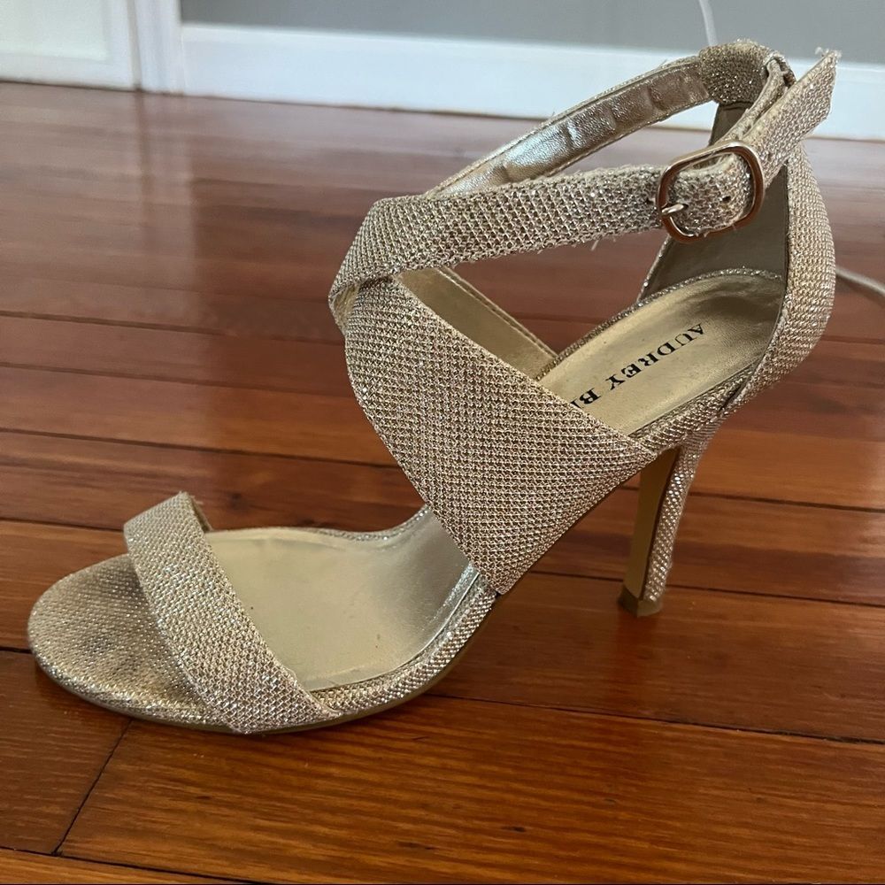 Women's Audrey Brooke Gold Metallic Sparkly AB Shanice Strappy Heels